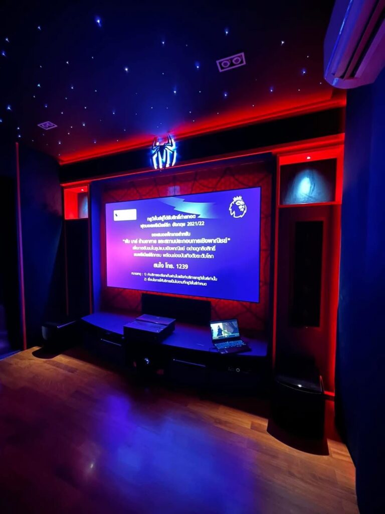BenQ V7050i Ultra Short Throw 4K Laser Projector paired with Genius Screen Optical UST under ambient lighting.