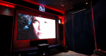 Spider-Man Theme Home Theater designed and installed by HDT Homedigital featuring BenQ V7050i projector, Genius Screen Optical UST and 7.2.4 Dolby Atmos sound system.