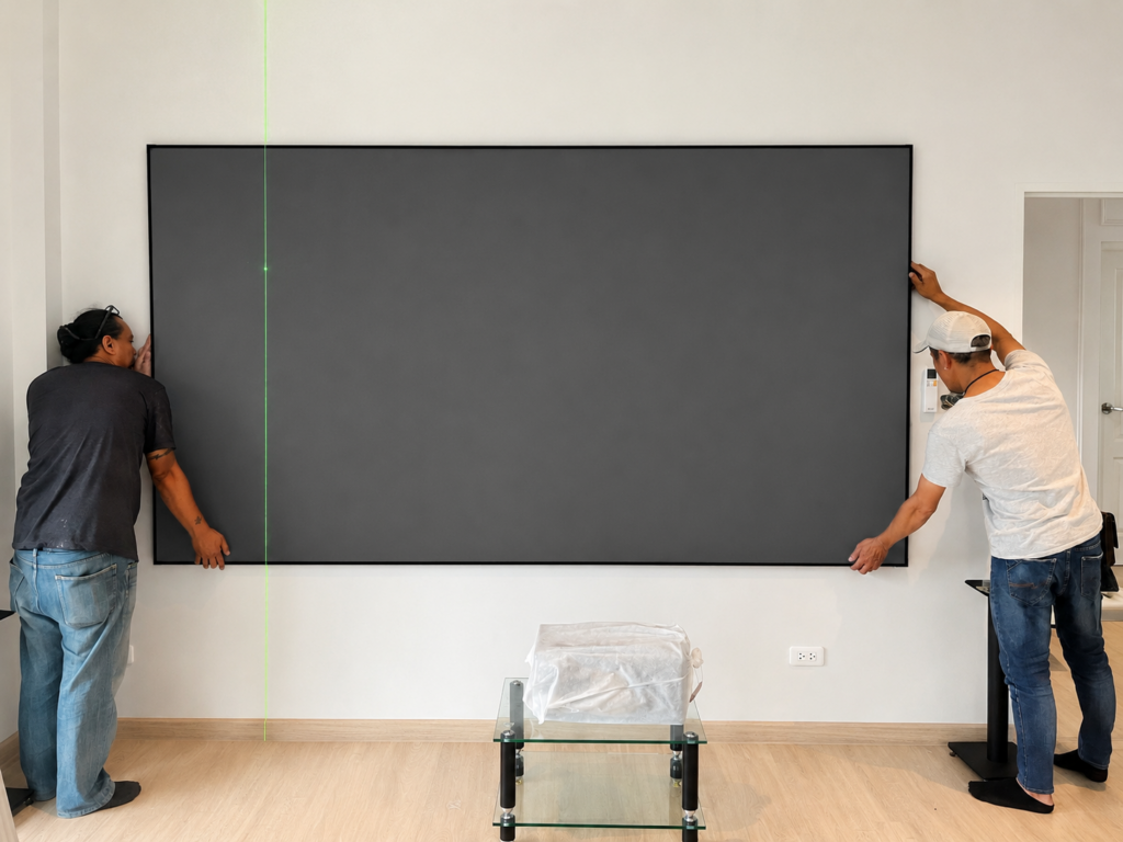 ทีมงาน HDT Homedigital ติดตั้งและจัดตำแหน่ง Genius Screen Optical 8K สำหรับ Hisense C2 Ultra