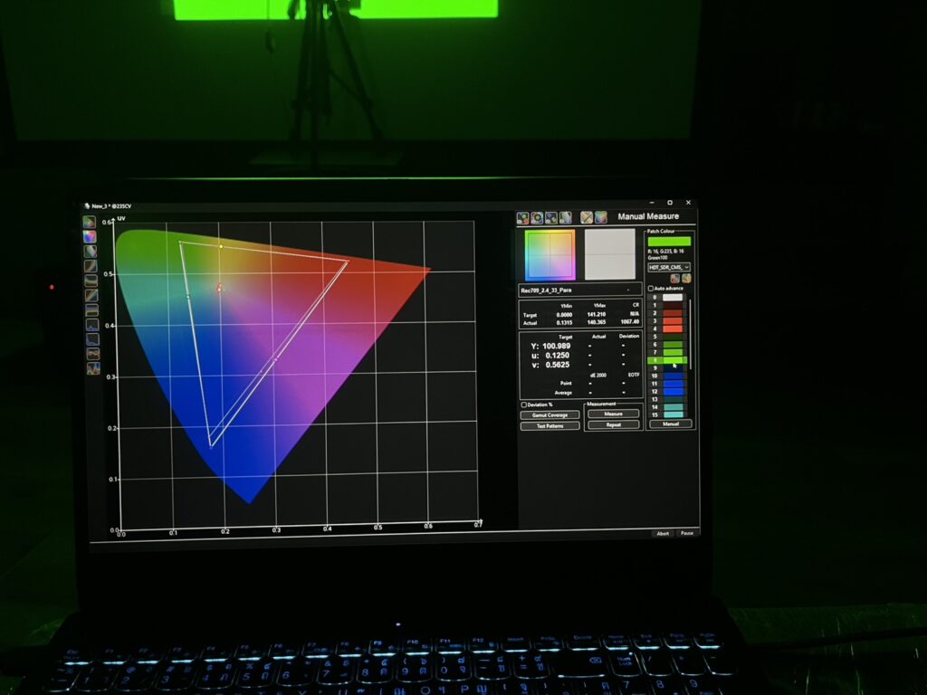 กราฟ CIE u'v' ของ Epson EH-TW9400 ก่อน Video Calibration ใช้ตรวจสอบความคลาดเคลื่อนของสีในระบบ Rec.709