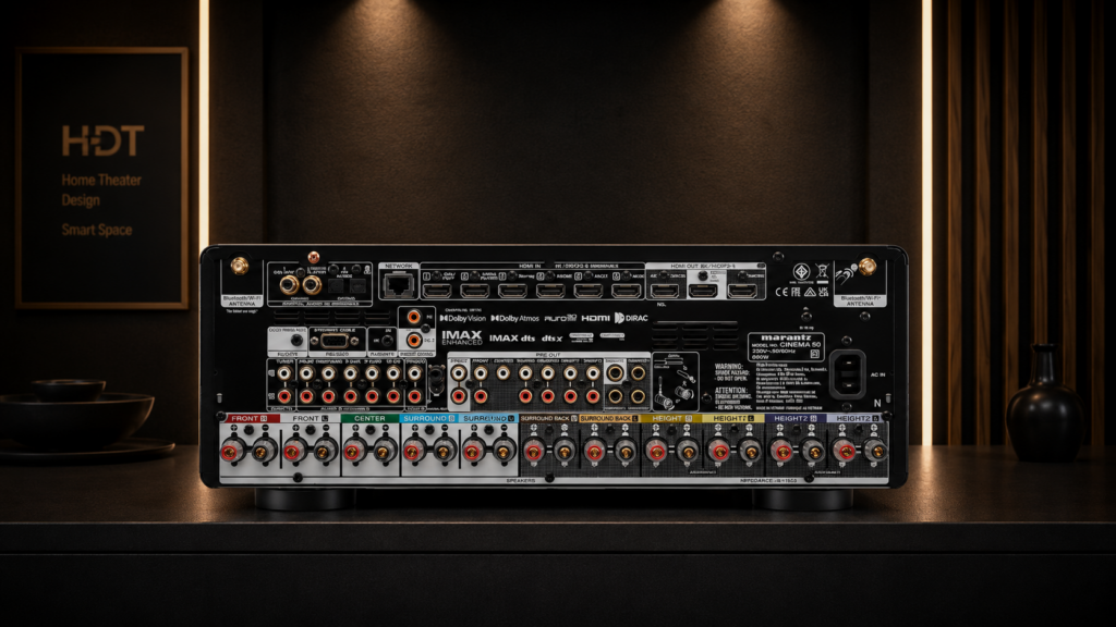 ด้านหลัง Marantz CINEMA 50 พร้อม Pre-out 11.4 แชนแนล HDMI 8K และ Subwoofer Output 4 ช่อง