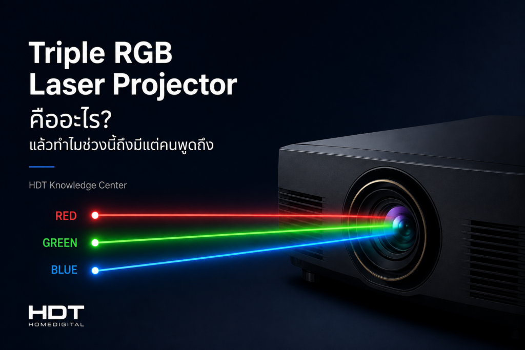Triple RGB Laser Projector พร้อมลำแสงเลเซอร์สีแดง สีเขียว และสีน้ำเงิน อธิบายเทคโนโลยีแหล่งกำเนิดแสงสำหรับโปรเจคเตอร์ Home Theater