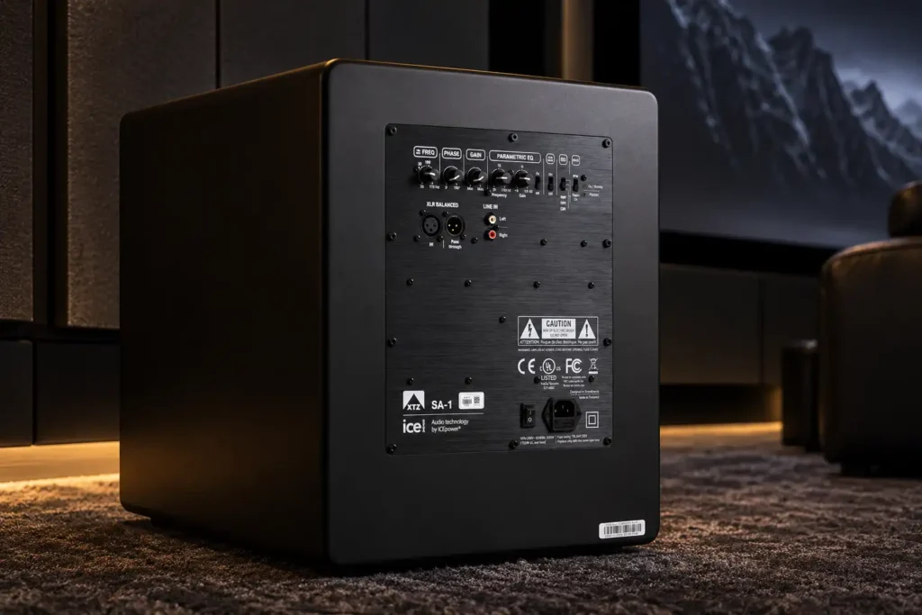 ด้านหลัง XTZ SUB 15.17P EDGE พร้อม PEQ Phase Crossover และ XLR